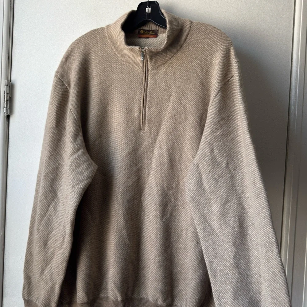 Loro Piana Roadster Pull 100% Cashmere Tan Half Zip-Up Sweater